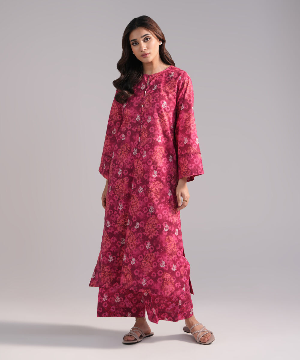 Women's RTW Crosshatch Printed Pink A-Line Shirt