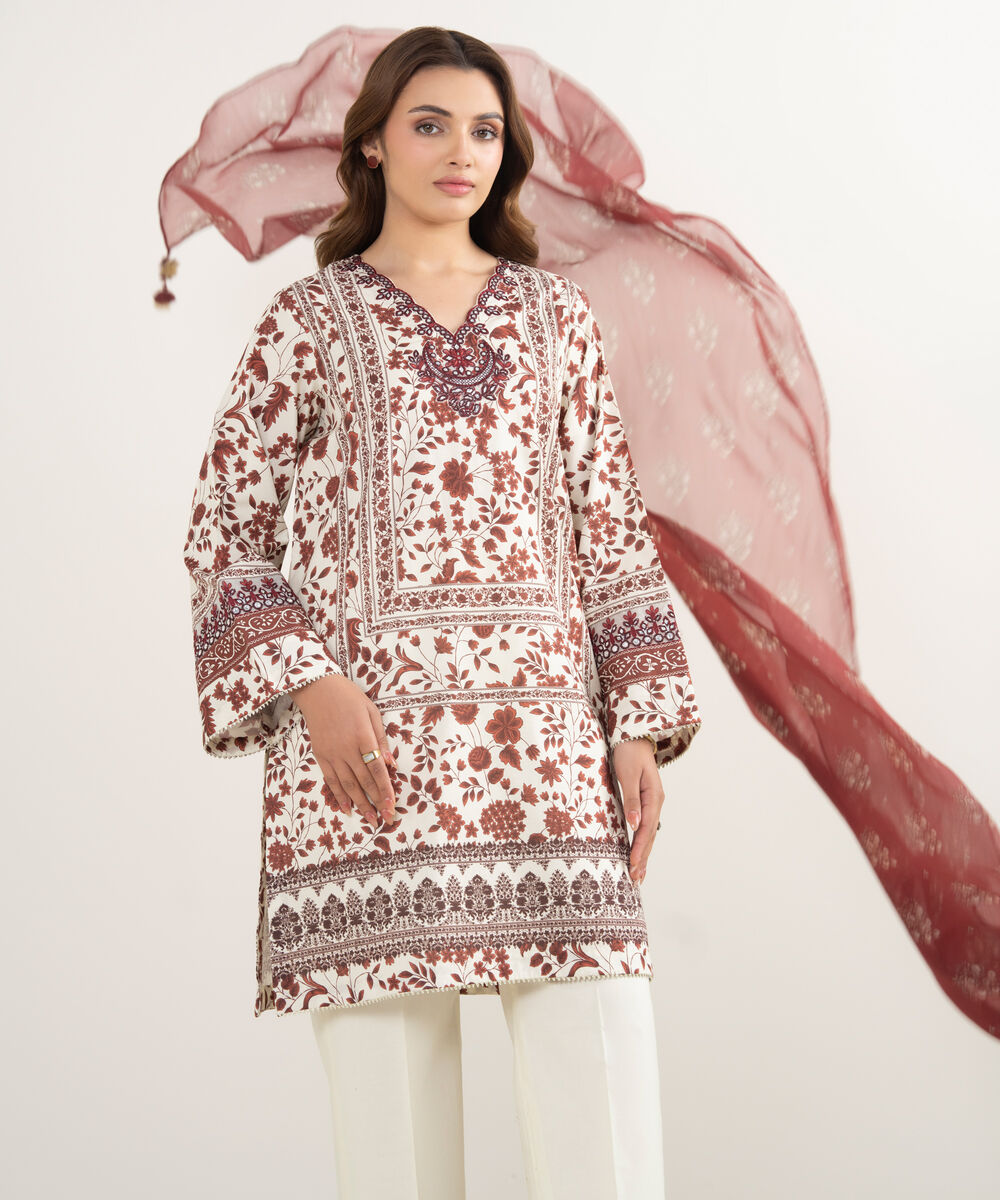Women's Unstitched Lawn Embroidered Red 3 Piece Suit