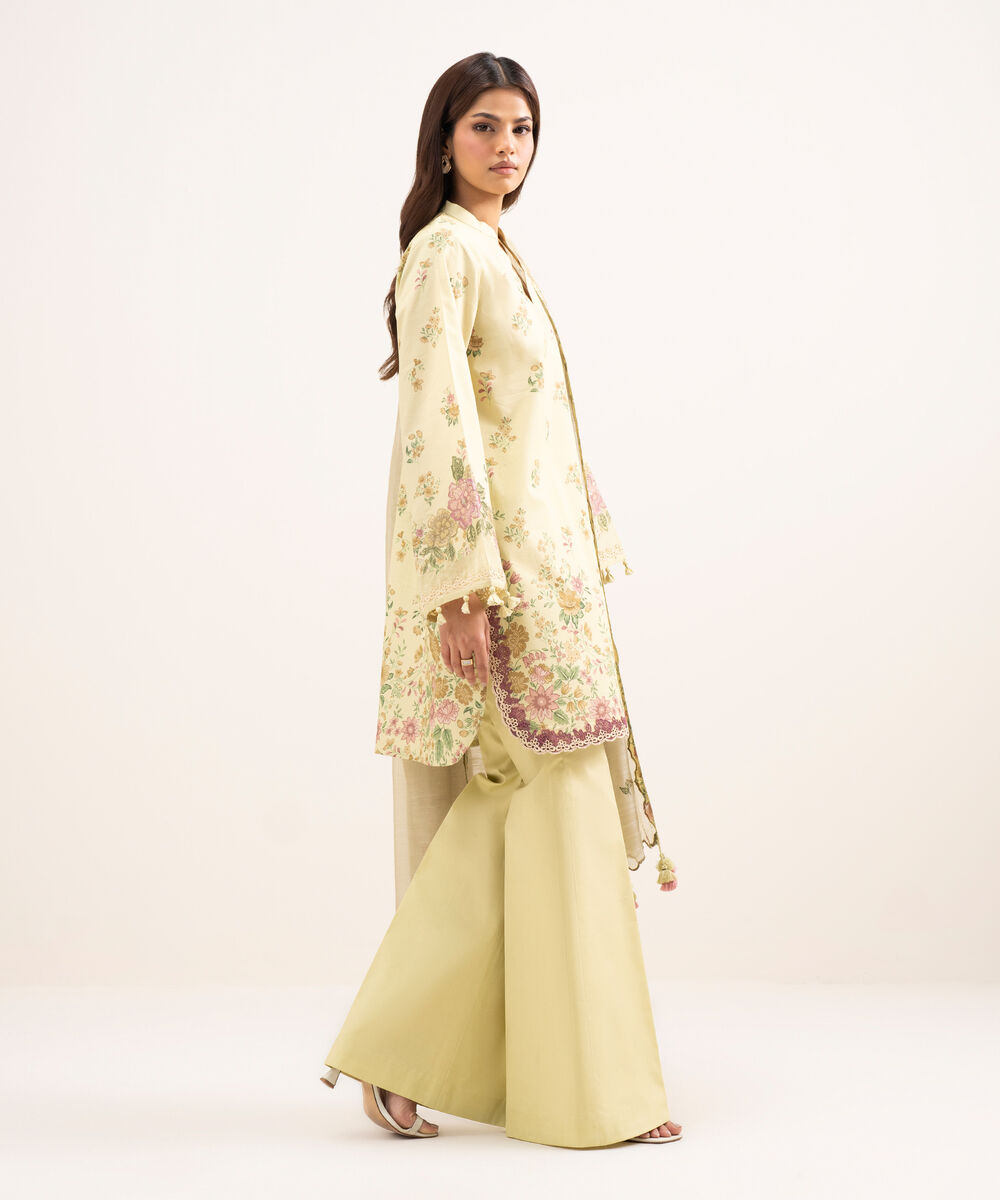 Women's Unstitched Lawn Embroidered Yellow 3 Piece Suit