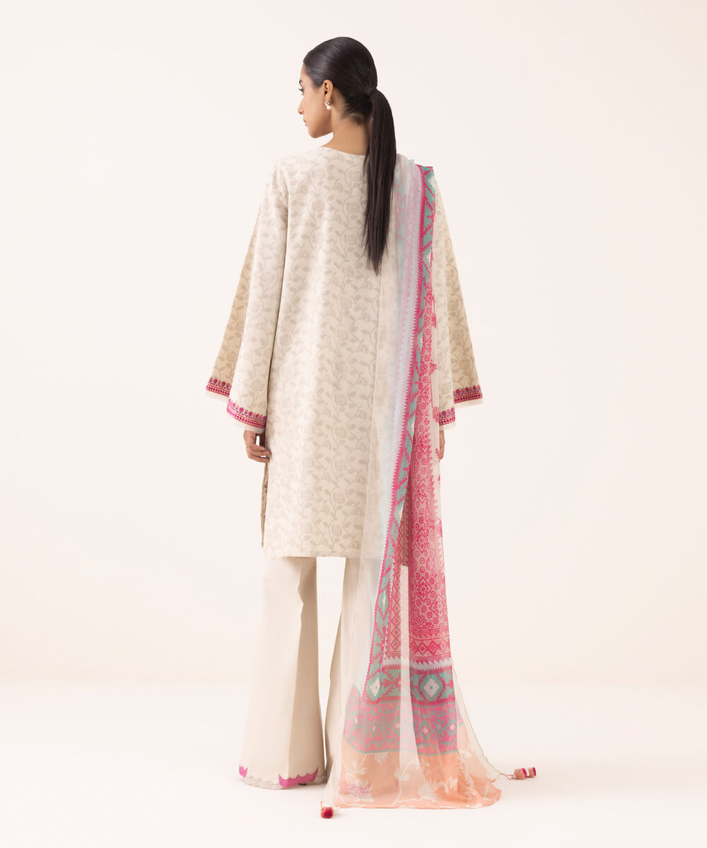 Women's Unstitched Jacquard Embroidered Off White Three Piece Suit