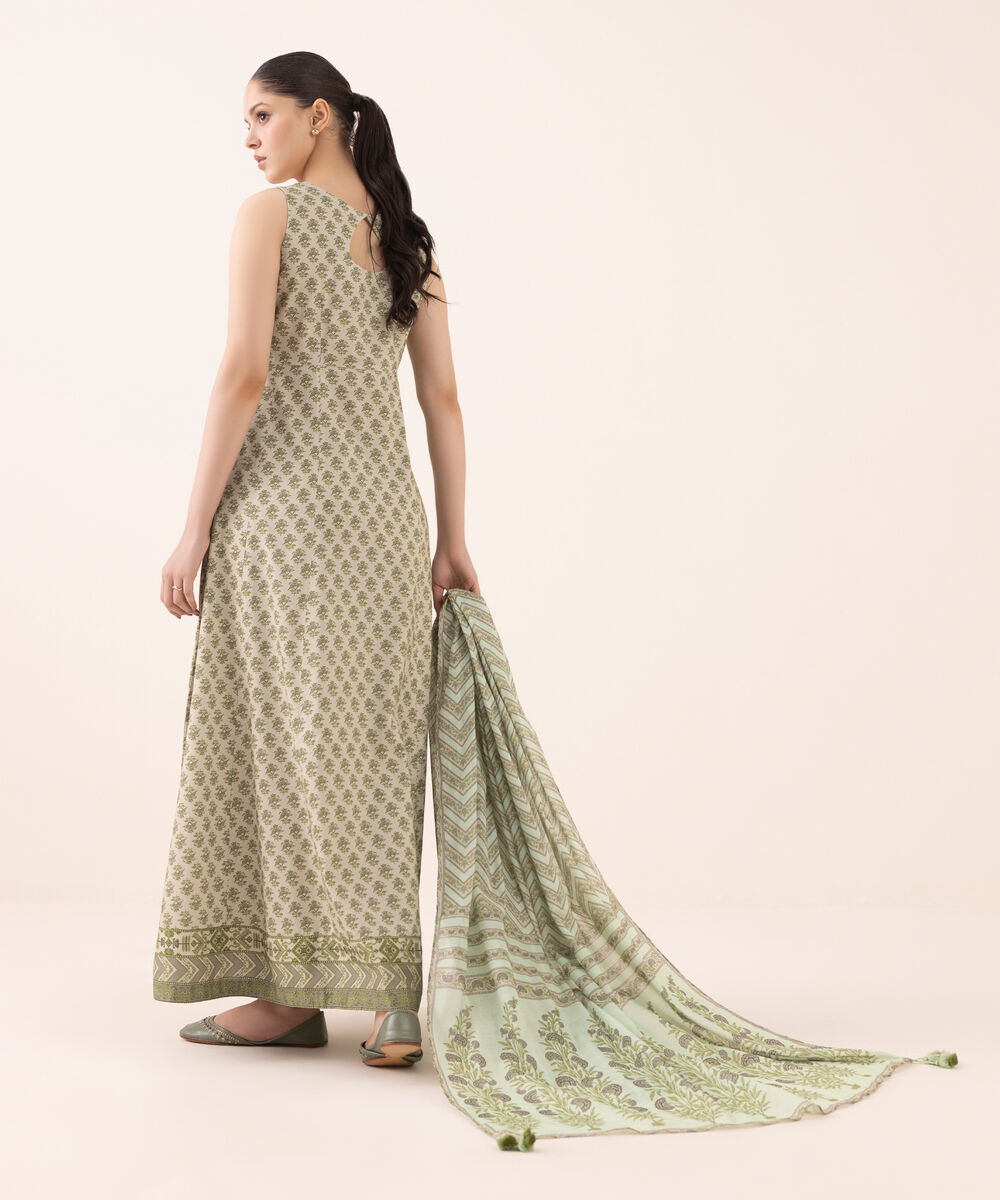 Women's Unstitched Arabic Lawn Printed Grey 3 Piece Suit