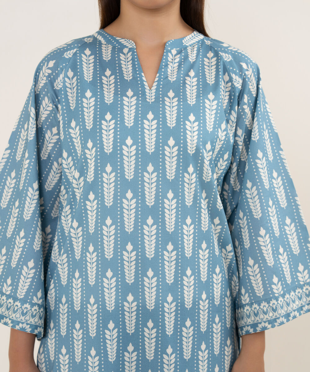 Women's Unstitched Lawn Printed Blue 3 Piece Suit