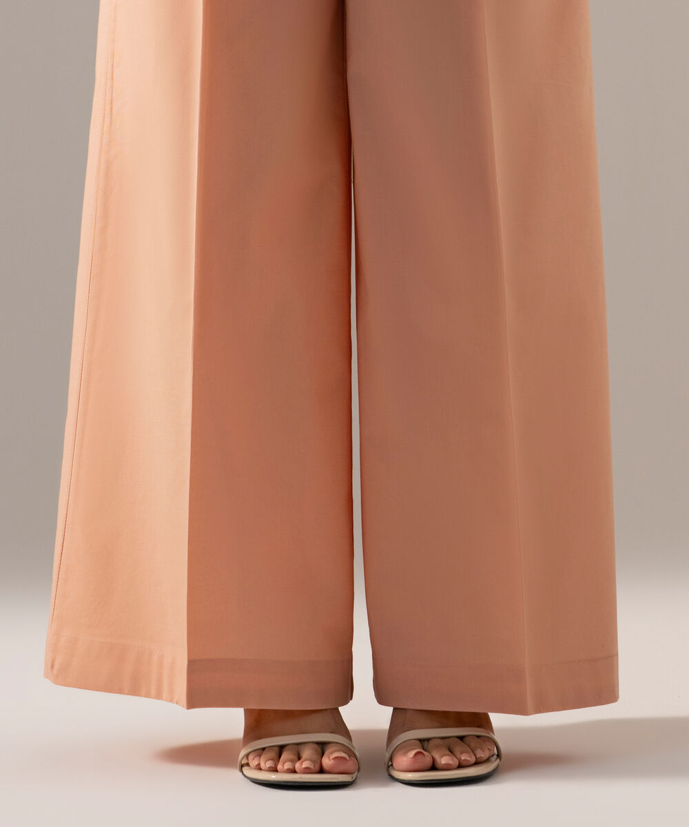 Women's RTW Cambric Solid Peach Flared Pants