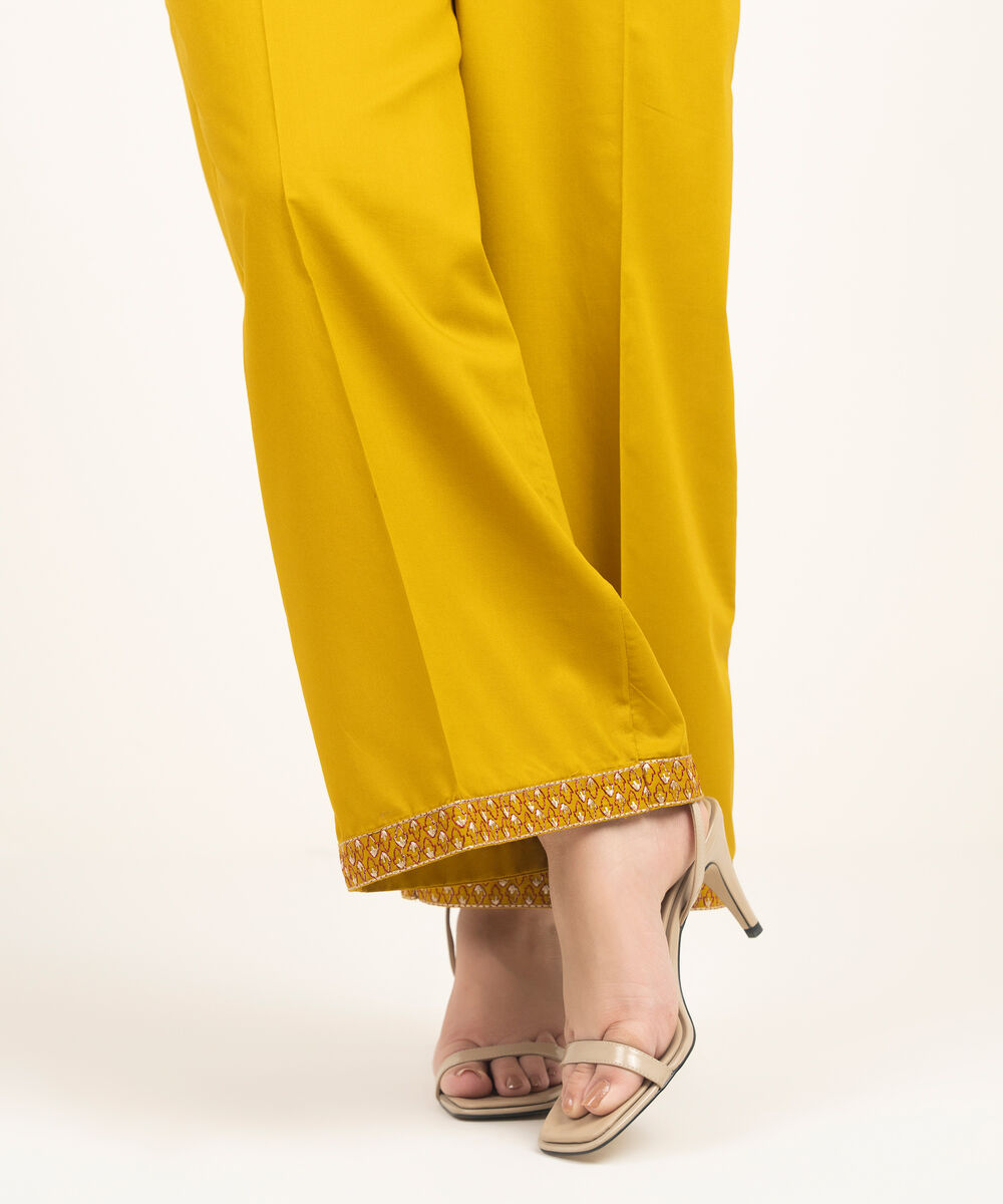Women's RTW Lawn Embroidered Mustard Culottes