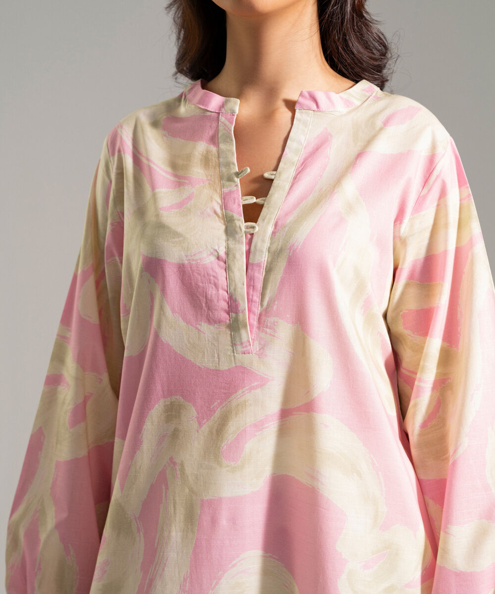 Women's RTW Slub Lawn Printed Multi Straight Shirt