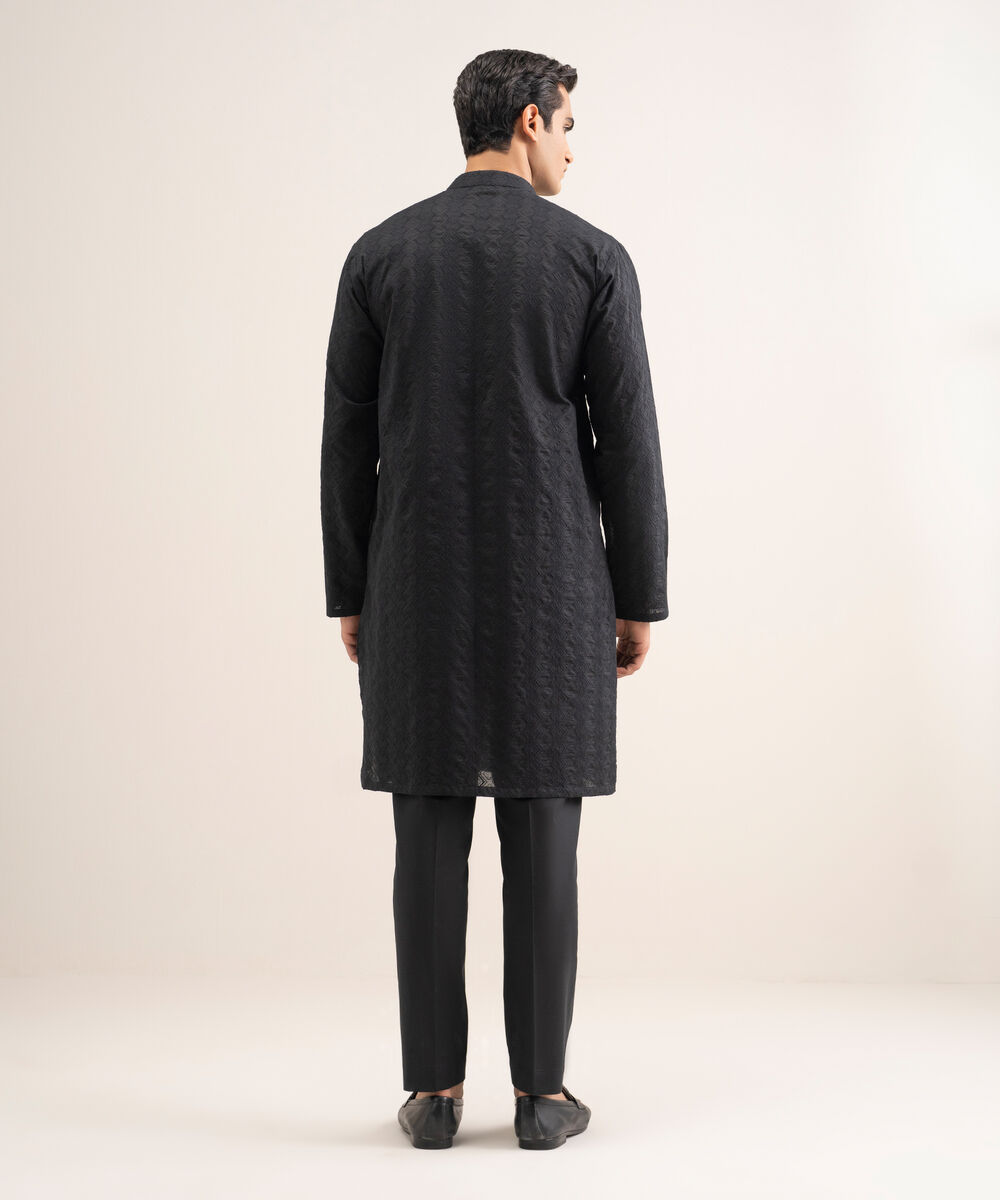 Men'S Stitched Black Premium Cotton Suit