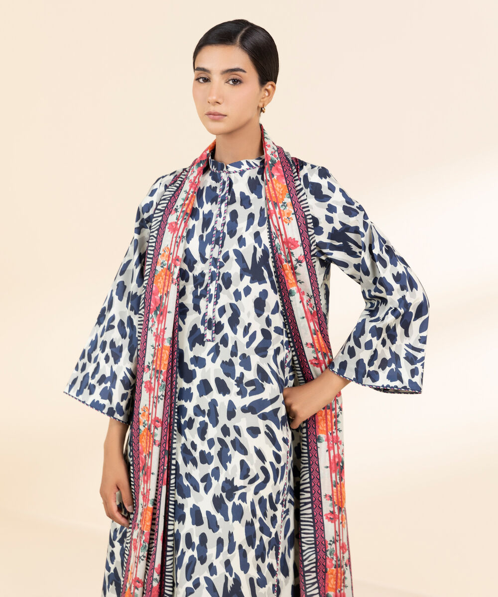 Women's Unstitched Lawn Printed Blue 2 Piece Suit
