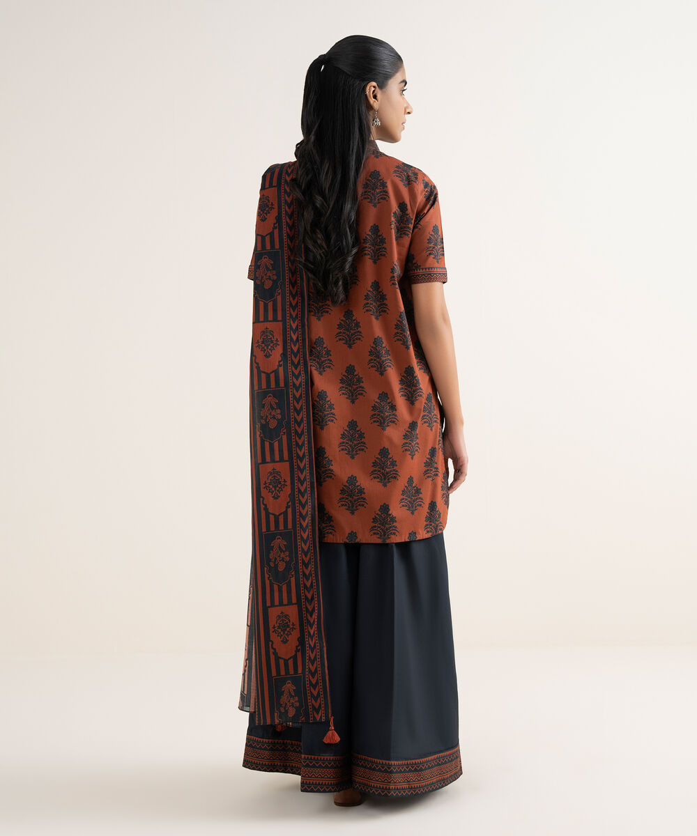 Women's Unstitched Lawn Printed Red 2 Piece Suit