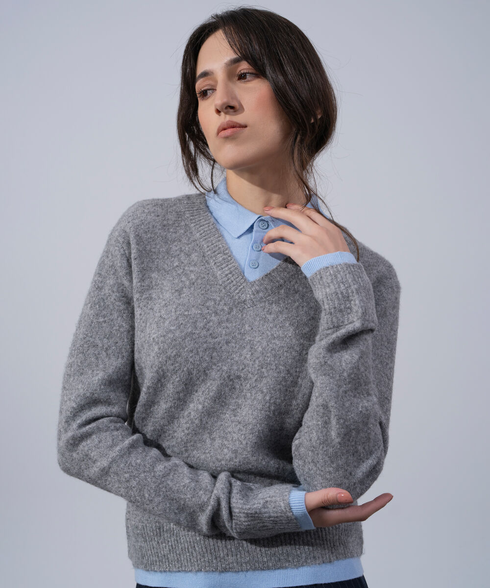 Women's Western Wear Grey Melange Wool Blend Jumper