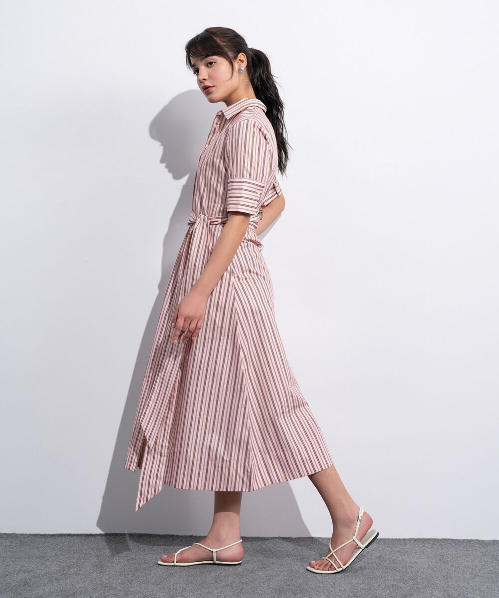 Women's Western Pink And Brown Poplin Dress With Belt