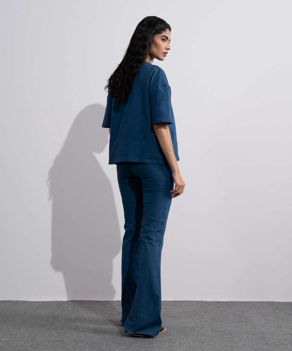 Women's Blue Stretchy Flared Trousers