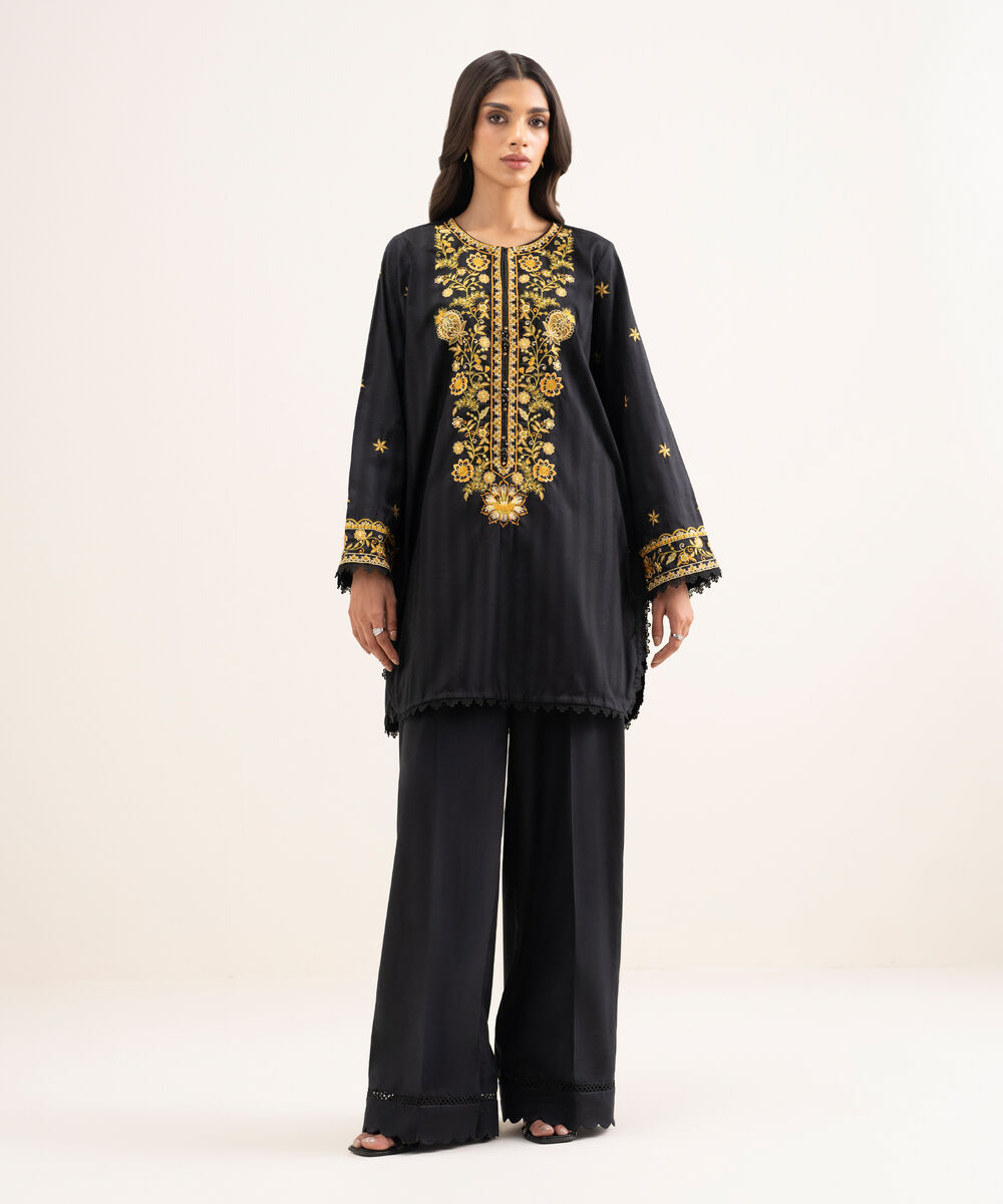 Women's RTW Leno Kara Embroidered Black Straight Shirt