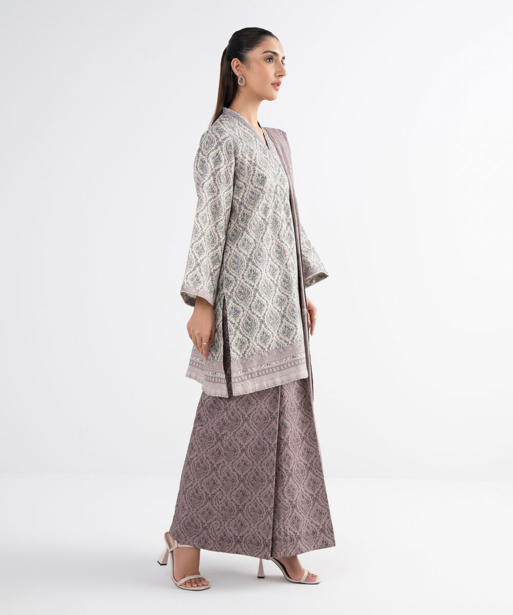 Women's Unstitched Cross Hatch Embroidered Grey 3 Piece Suit