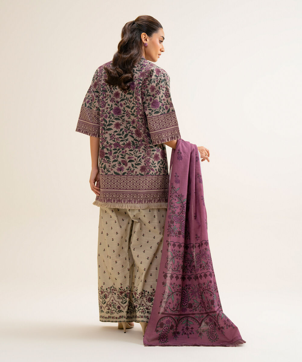 Women's Unstitched Cotton Printed Tea Pink 3 Piece Suit