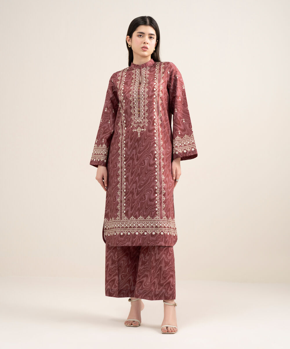 Women's Unstitched Lawn Printed Red 2 Piece Suit