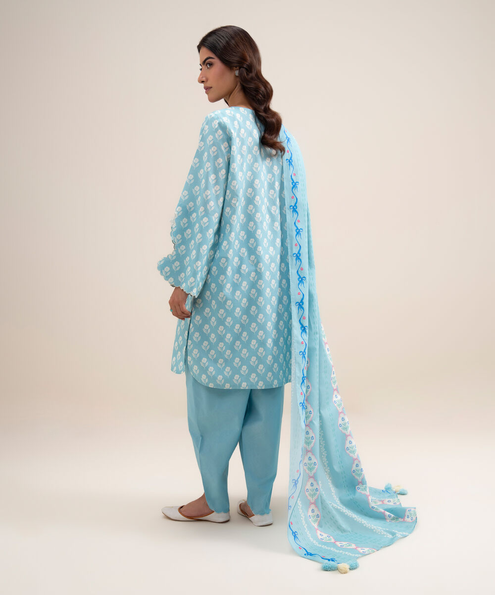 Women's Unstitched Lawn Printed Ice Blue 3 Piece Suit