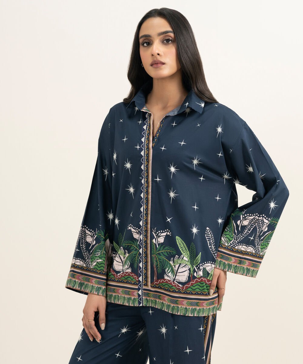 Women's RTW Cambric Embroidered Blue Boxy Shirt