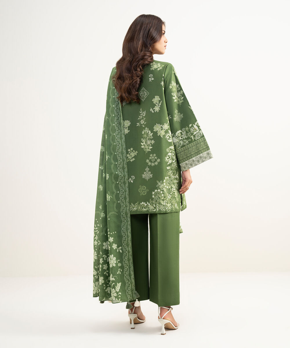 Women's Unstitched Lawn Printed Green 3 Piece Suit