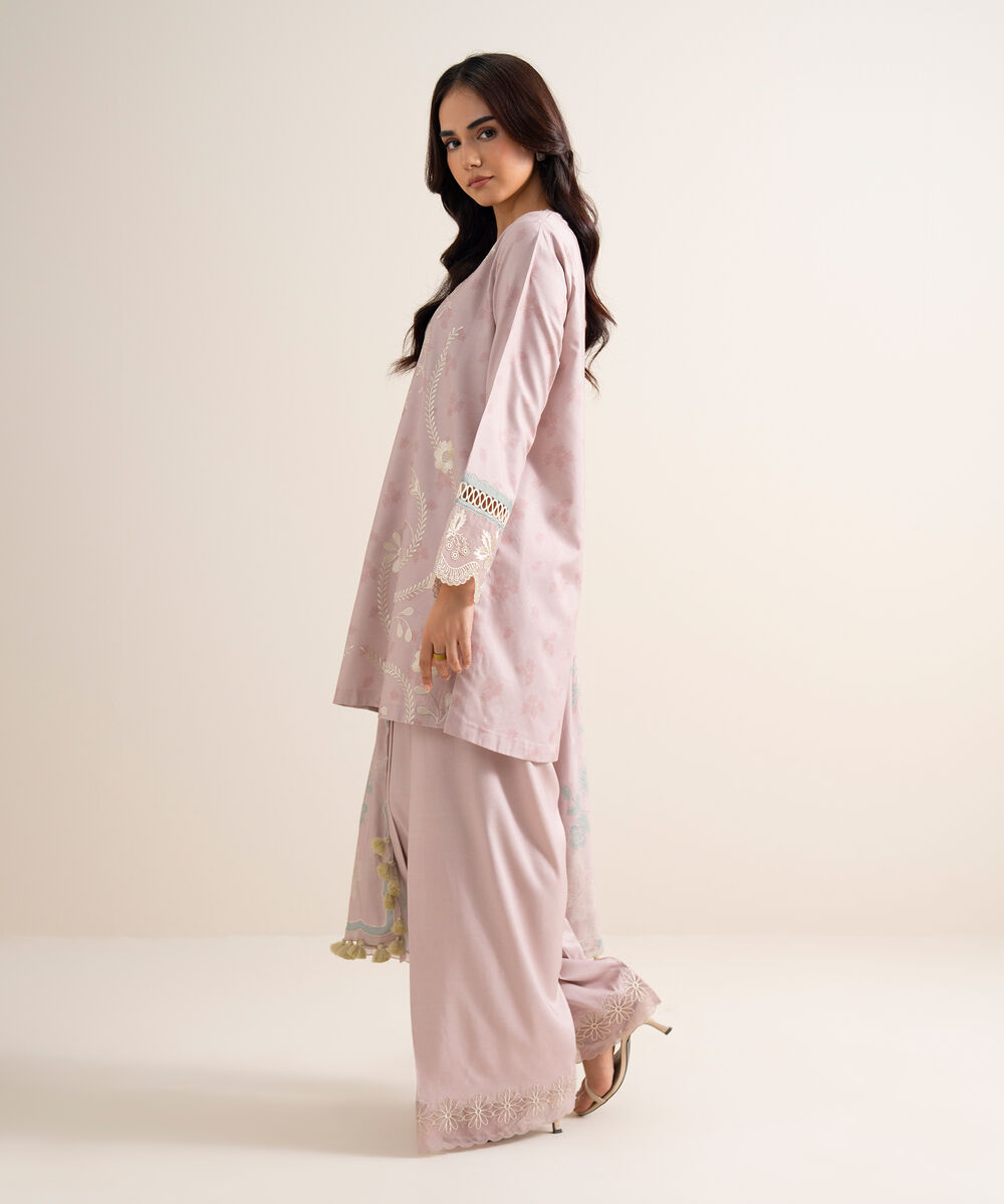 Women's Unstitched Embroidered Linen Light Lilac 3 Piece Suit