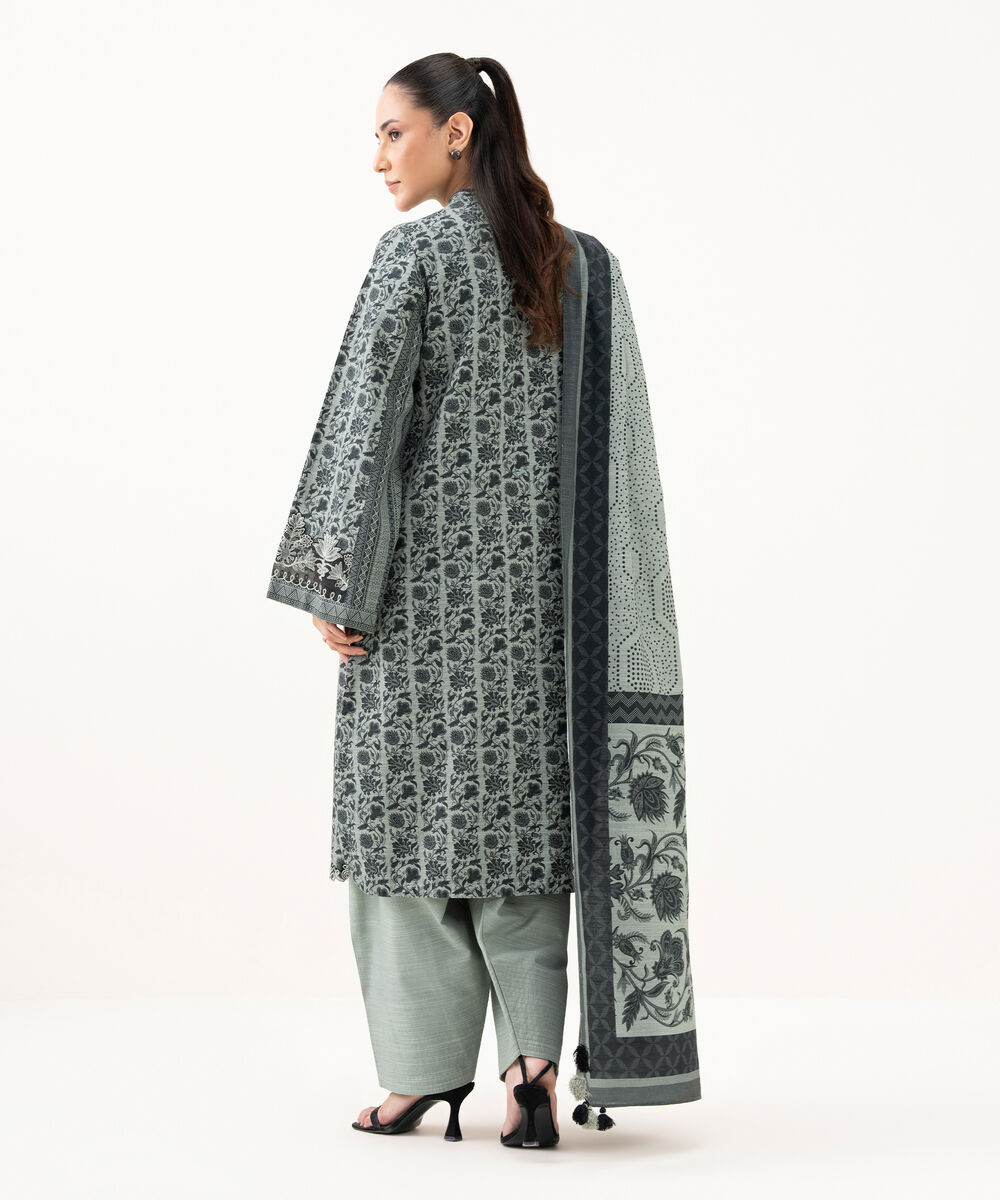 Women's Unstitched Khaddar Embroidered Grey 3 Piece Suit