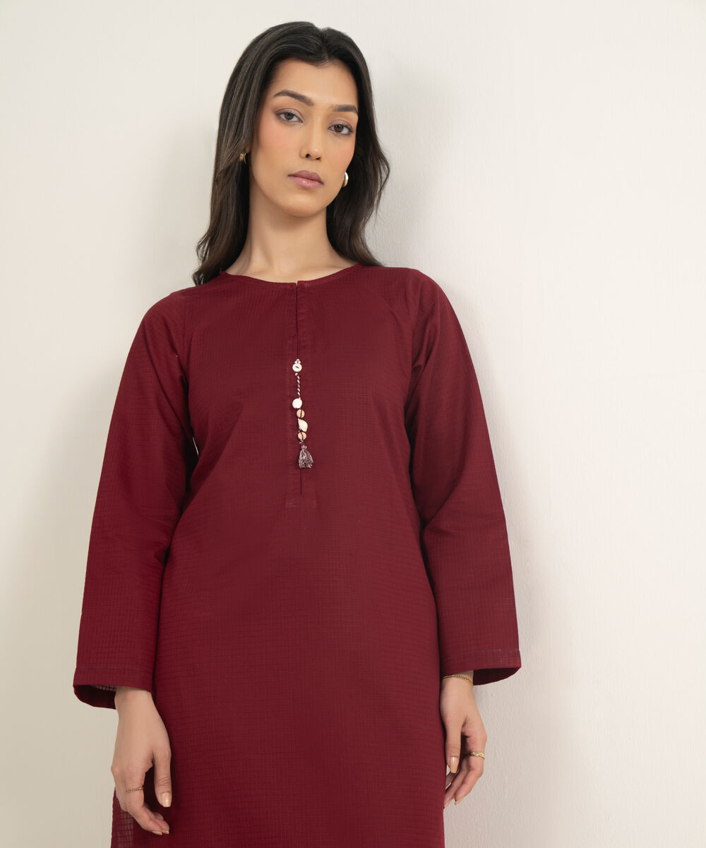 Women's RTW Dobby Solid Red Straight Shirt