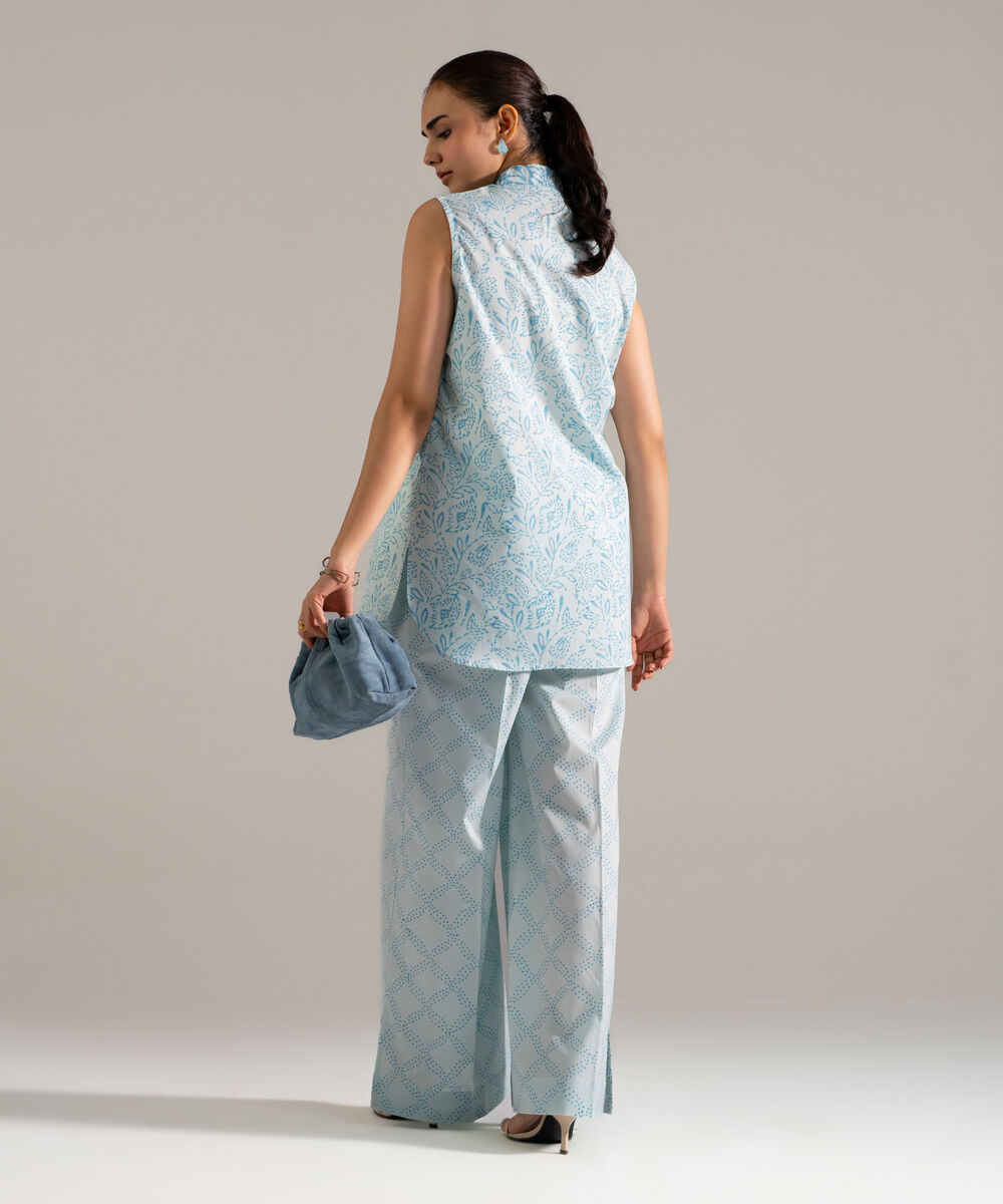 Women's RTW Lawn Printed Blue Straight Shirt