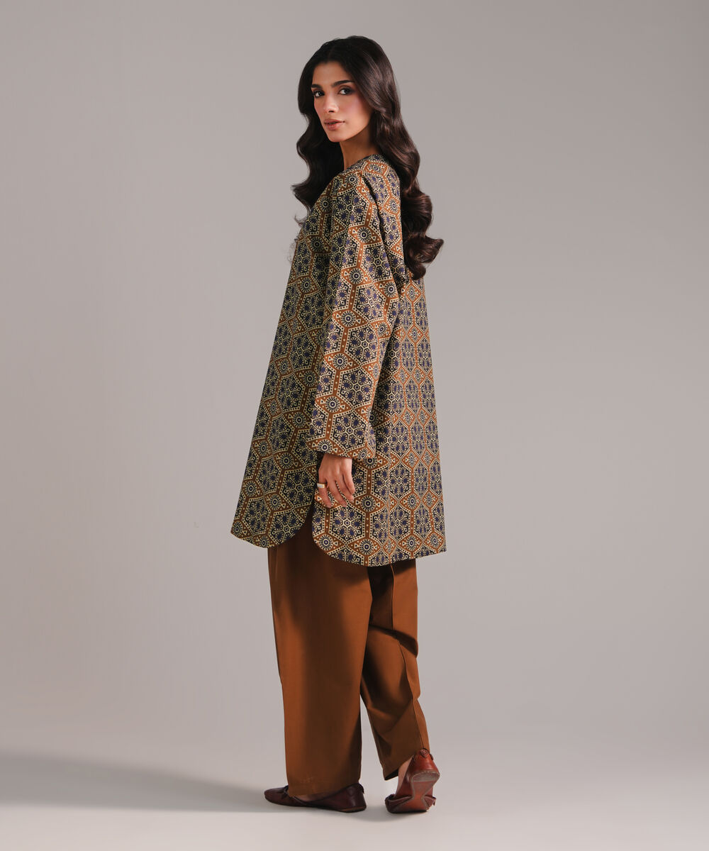 Women's RTW Cambric Printed Brown 2 Piece Suit