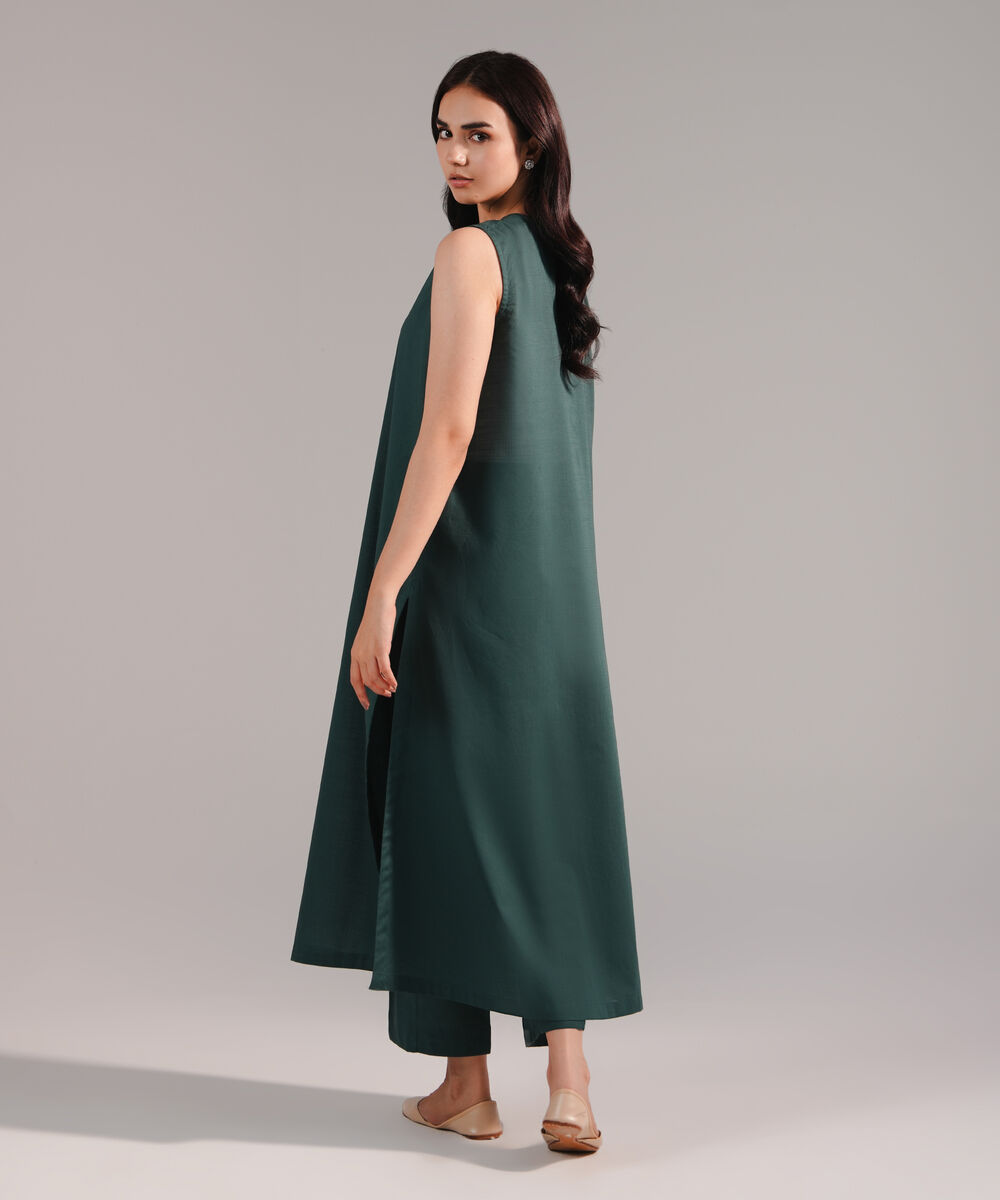 Women's RTW Crosshatch Solid Dark Green Straight Shirt