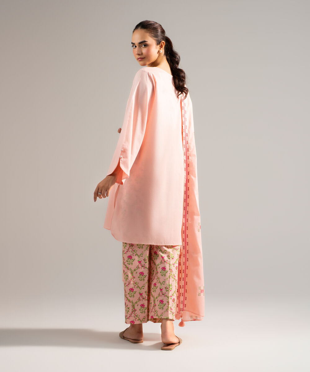 Women's RTW Dobby Solid Pink 3 Piece Suit