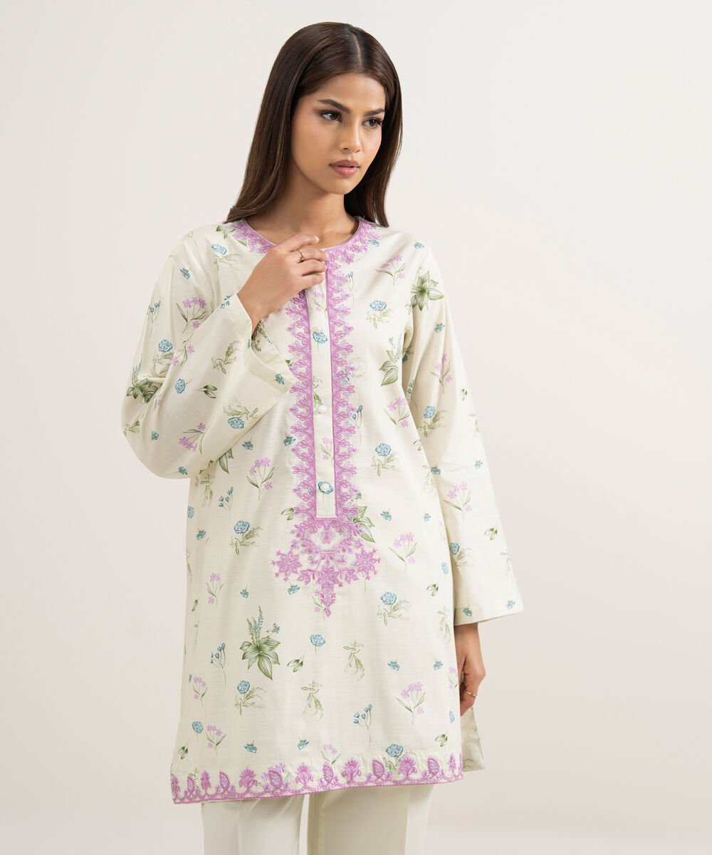 Women's RTW Cambric Embroidered Mint Green Straight Shirt