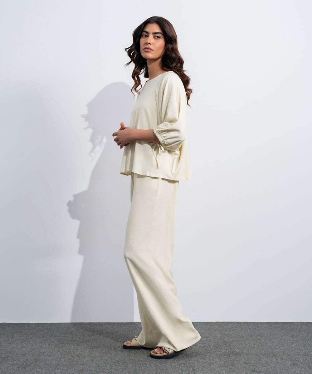 Women's Western Beige Seersucker Kimono Top