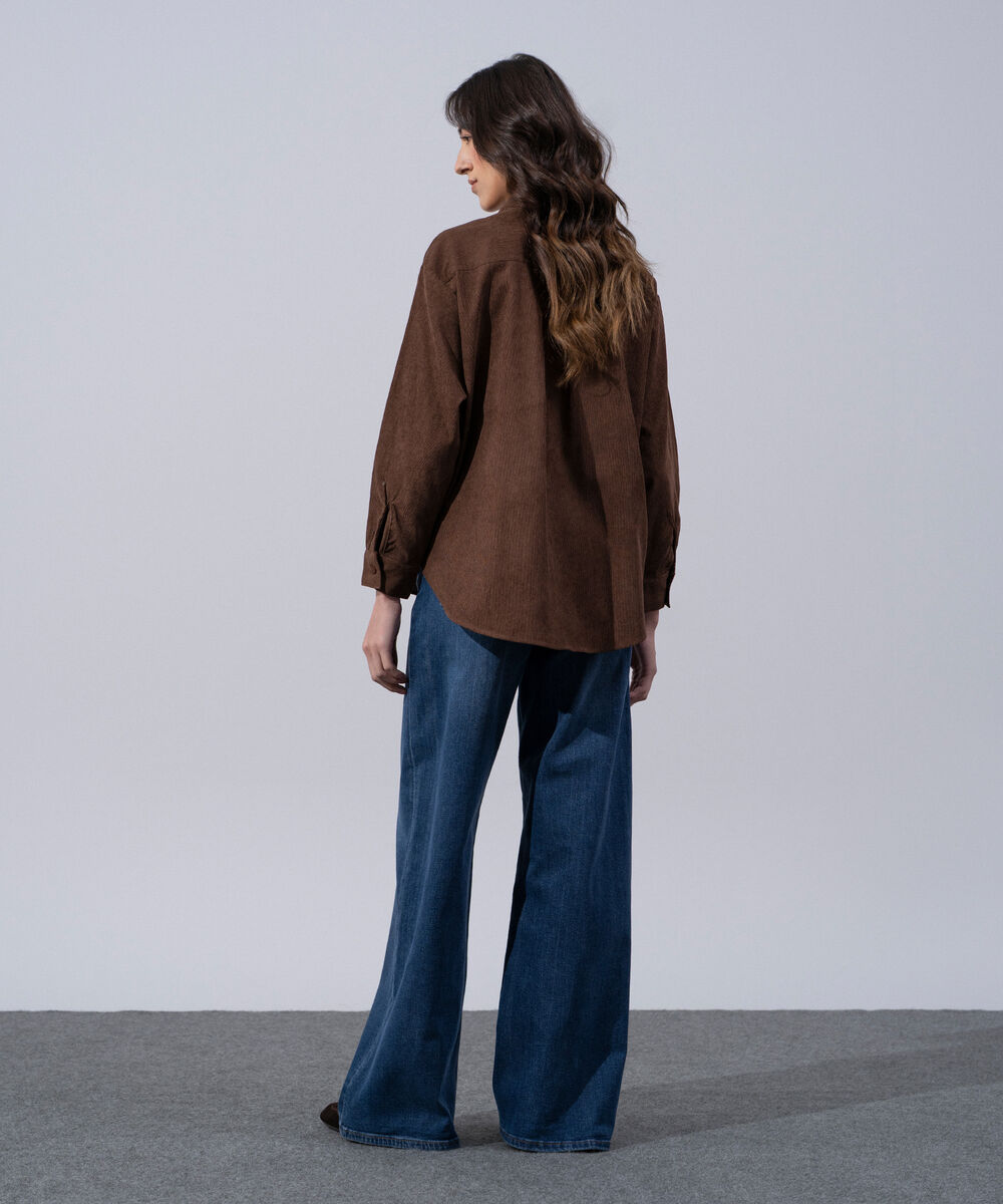 Women's Western Wear Brown Polyester Button Through Corduroy Shirt