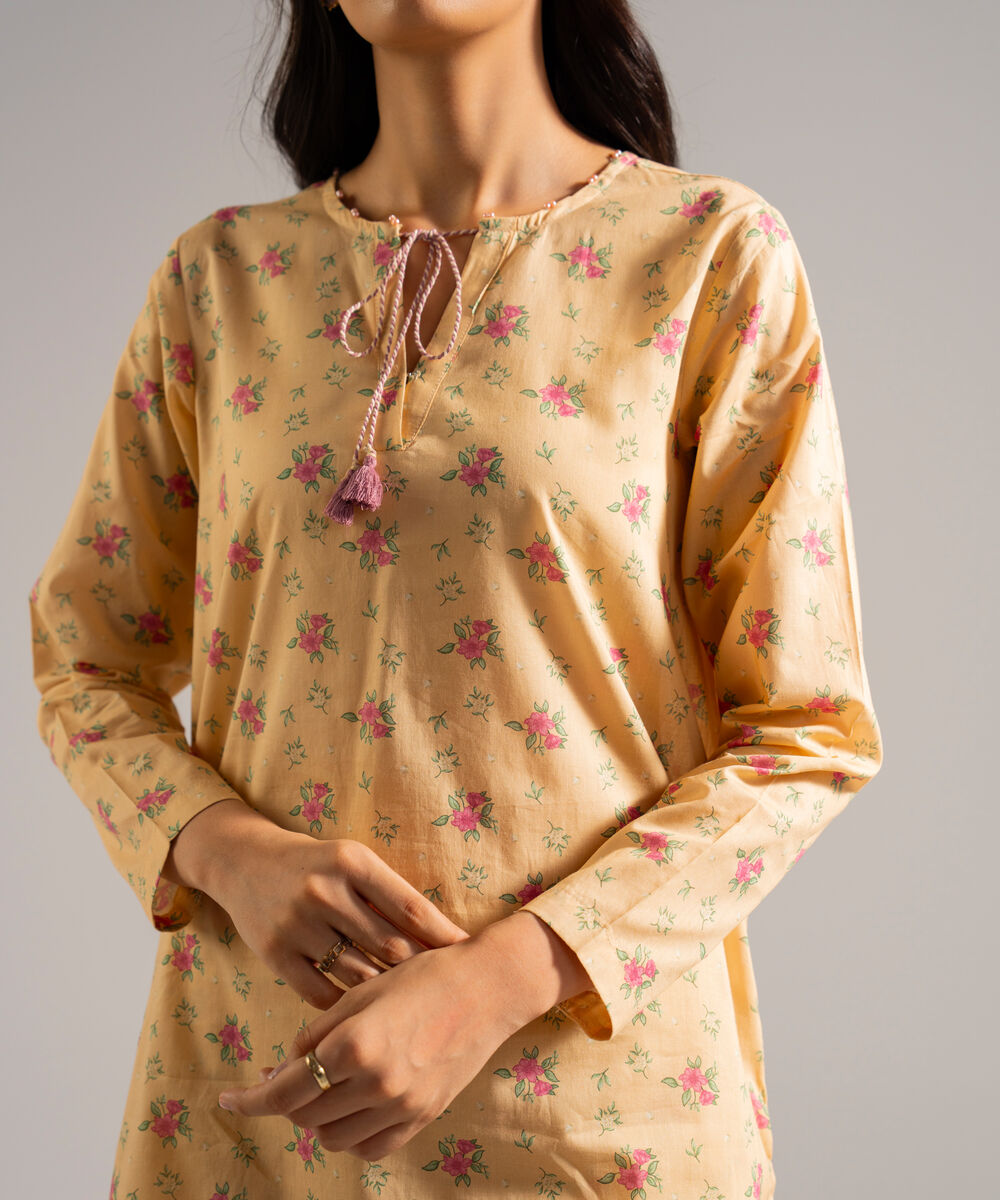Women's RTW Lawn Printed Yellow Straight Shirt
