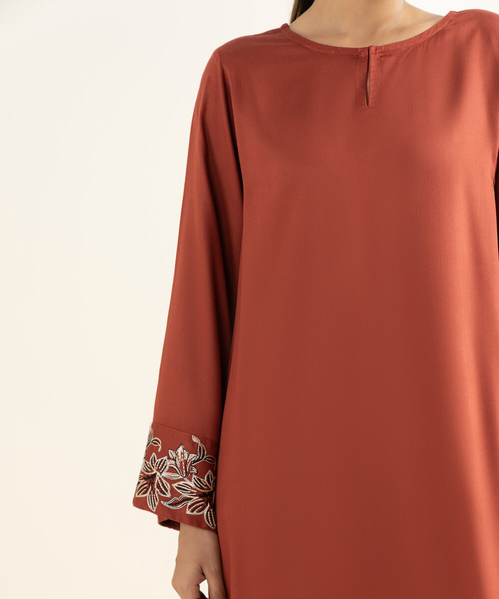 Women's RTW Bedford  Embroidered Rust Straight Shirt