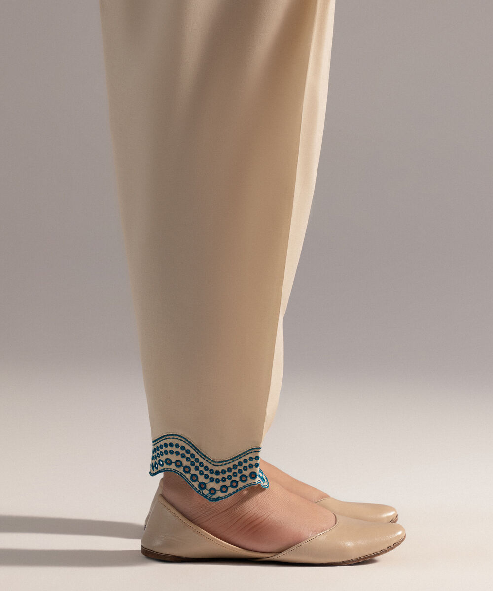 Women's RTW Cambric Embroidered Beige Shalwar