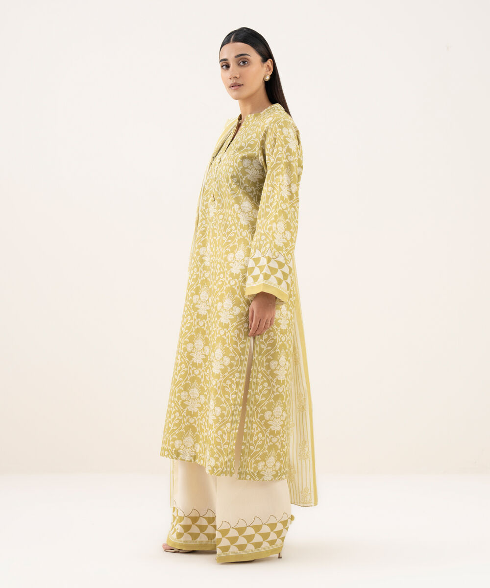 Women's Unstitched Lawn Printed Yellow 2 Piece Suit