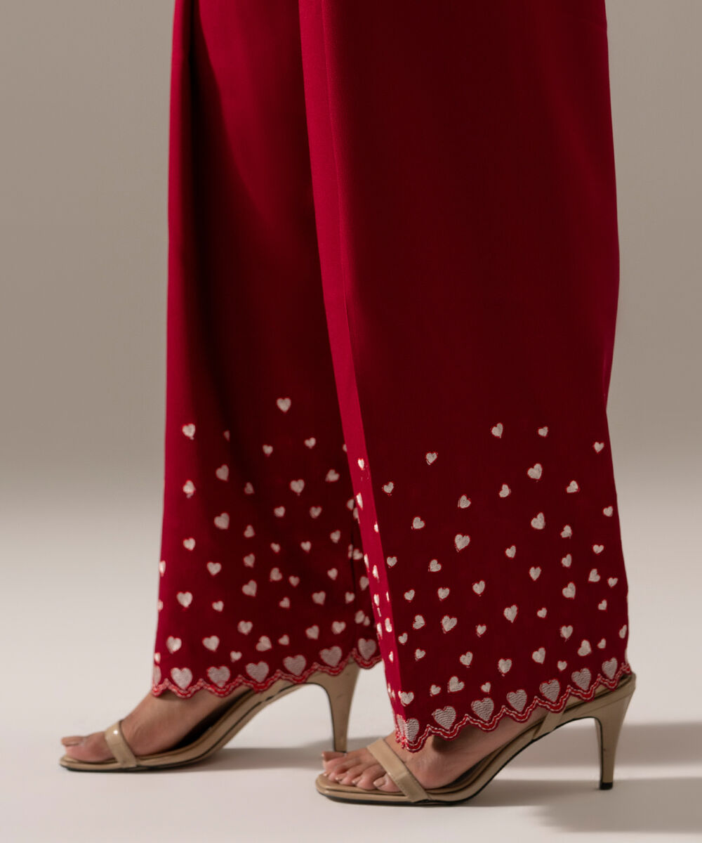 Women's RTW Bedford Solid Red Farshi Shalwar