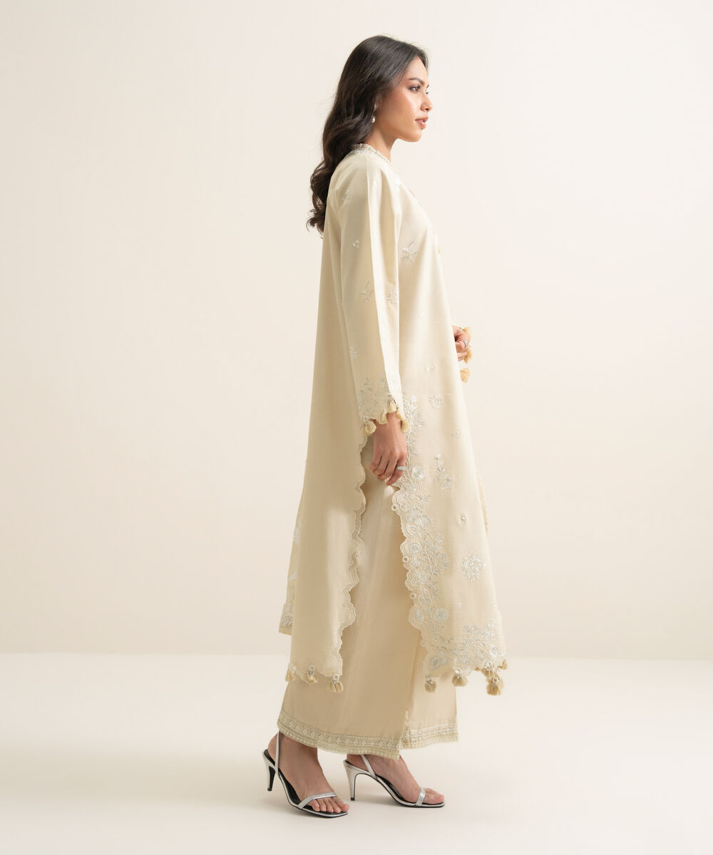 Women's Unstitched Lawn Embroidered Off White