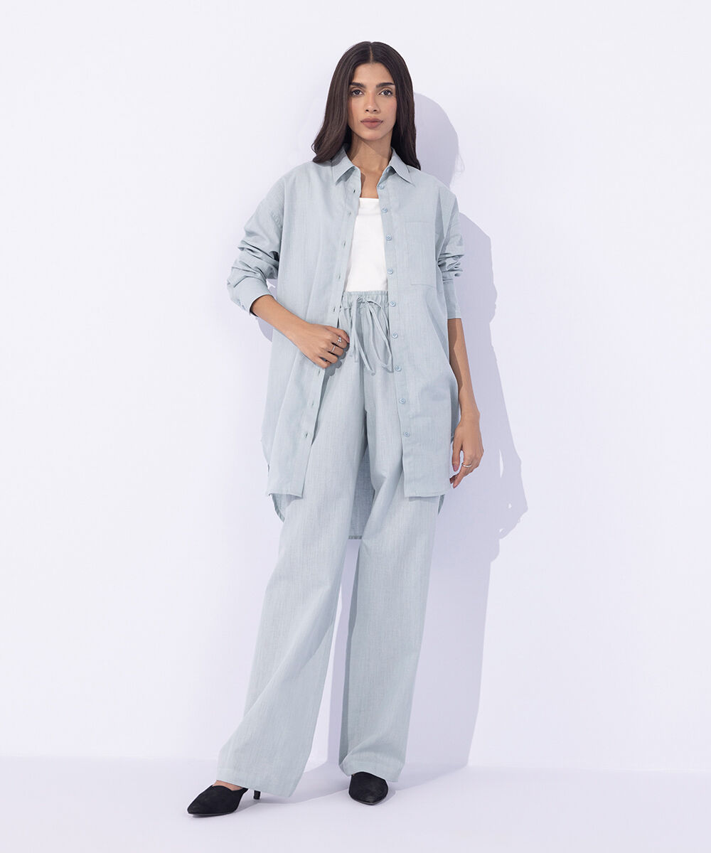 Women's Western Wear Blue Linen Blend Pull On Trousers