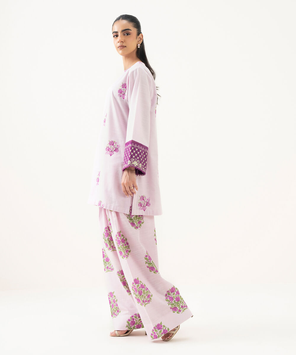 Women's RTW Light Khaddar Purple Embroidered Boxy Shirt