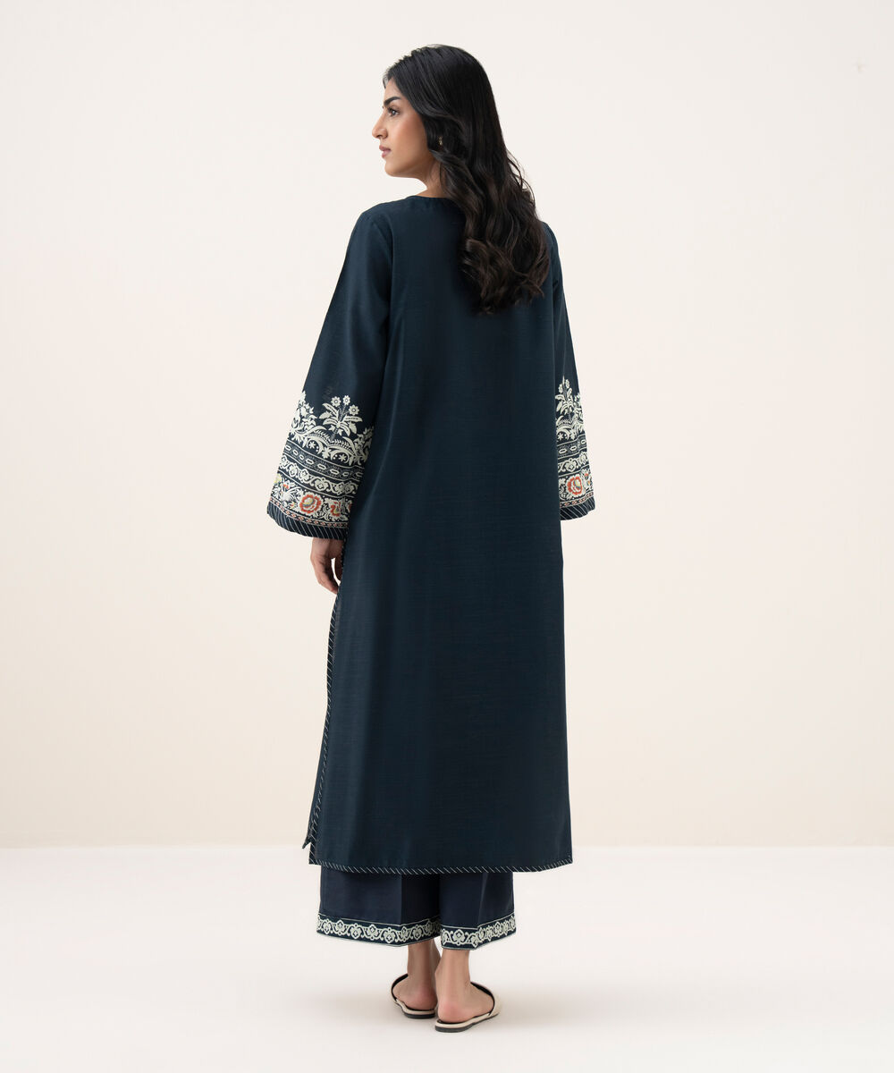 Women's RTW Khaddar Printed Blue A-Line Shirt