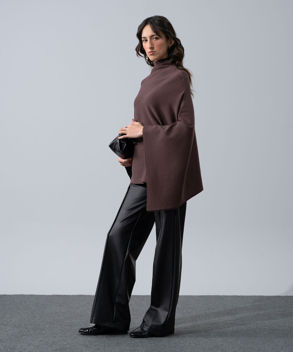 Women's Western Wear Brown Cape Knit Jumper