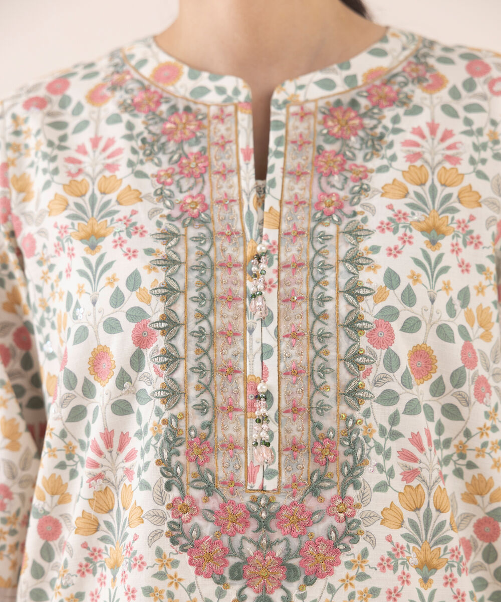 Women's Unstitched Cotton Embroidered Multi Three Piece Suit