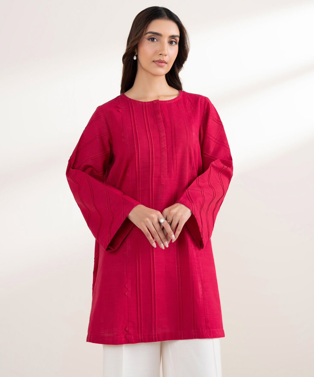 Women's RTW Khaddar Solid Straight Pink Shirt