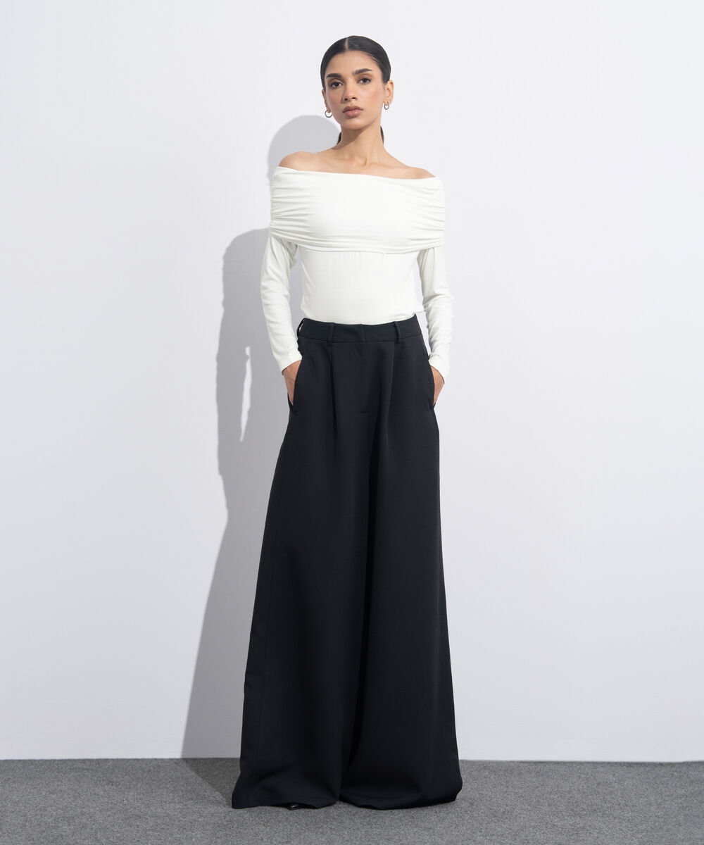 Women's Western Wear Black Flared Hem Tailored Trousers