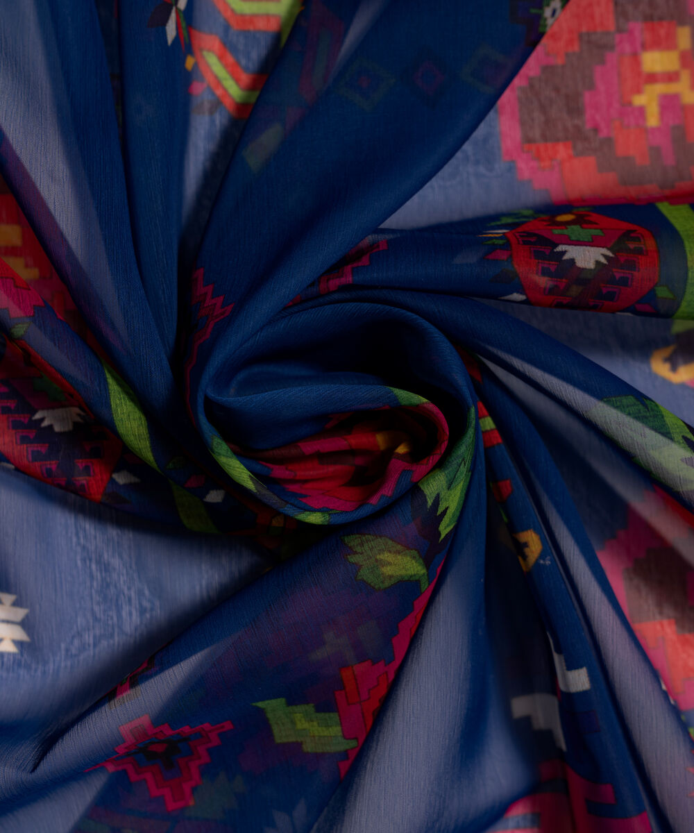 Blended Chiffon Printed Dark Blue Dupatta