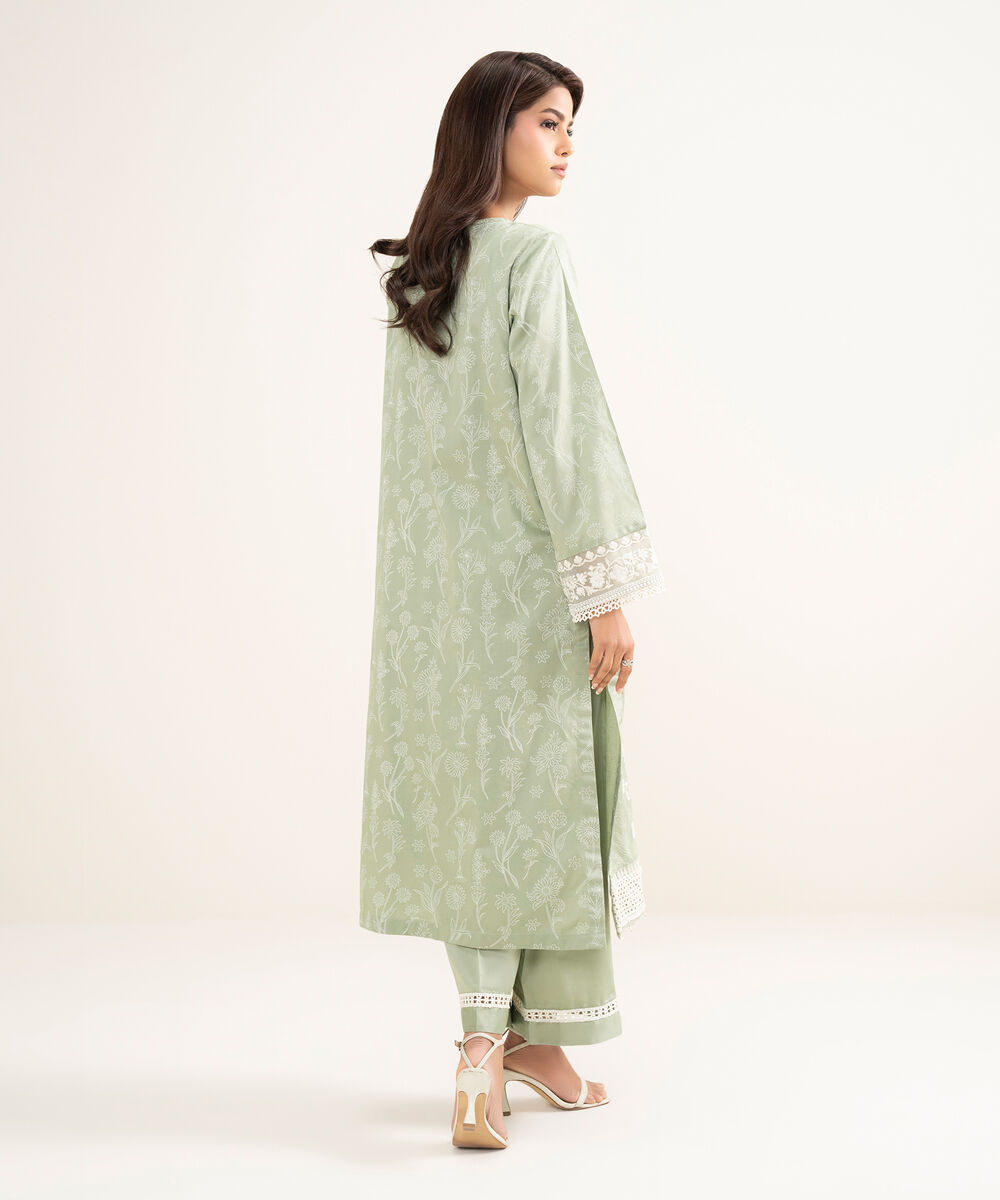 Women's RTW Lawn Embroidered Green A-Line Shirt