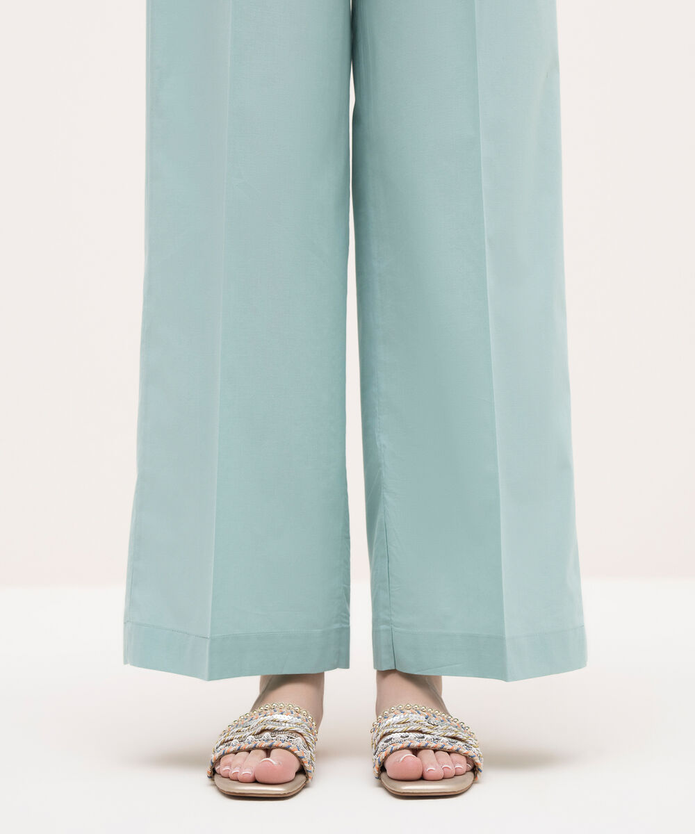 Women's RTW Cambric Teal Solid Straight Pants