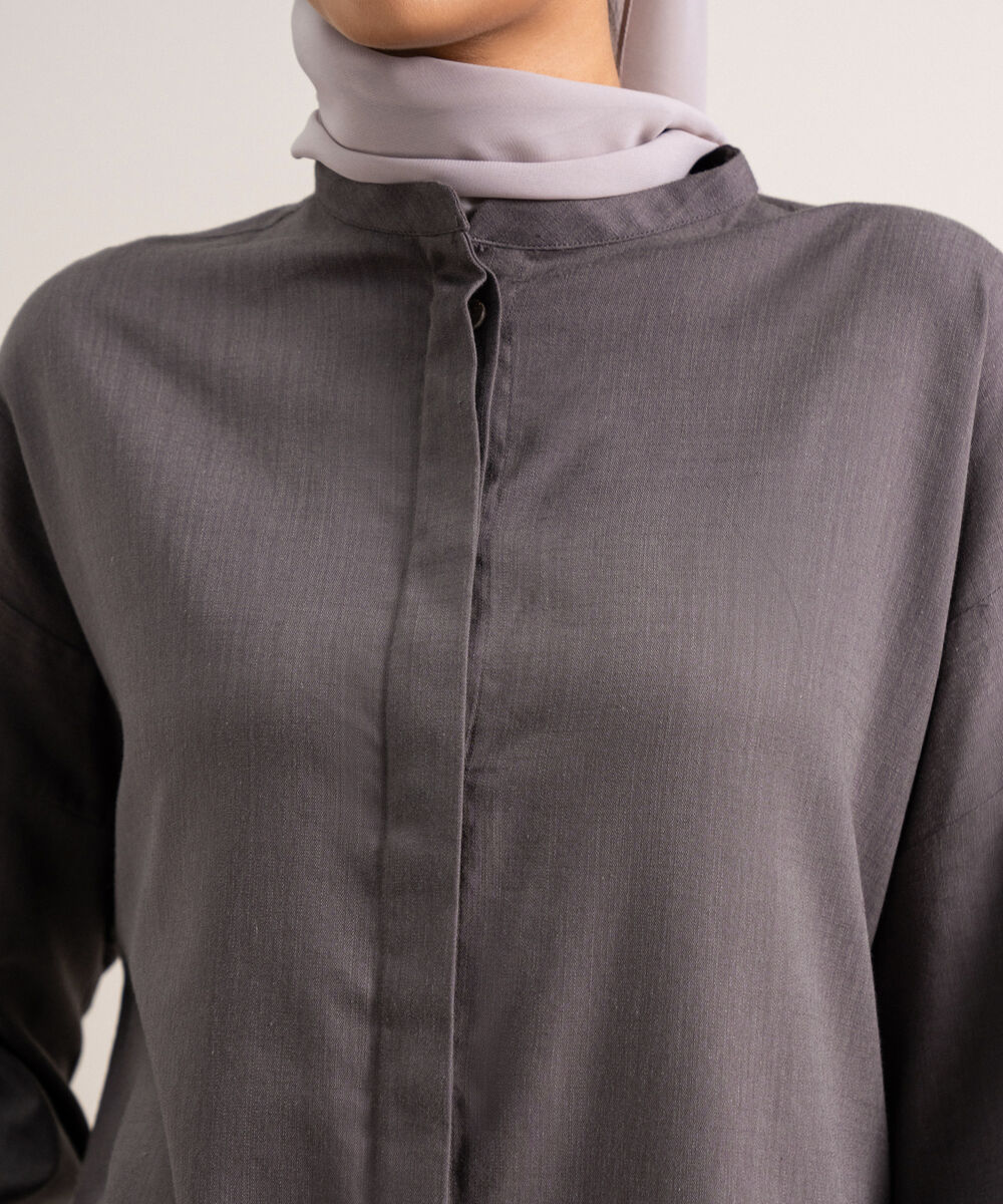 Women's Grey Relaxed Fit Button Down