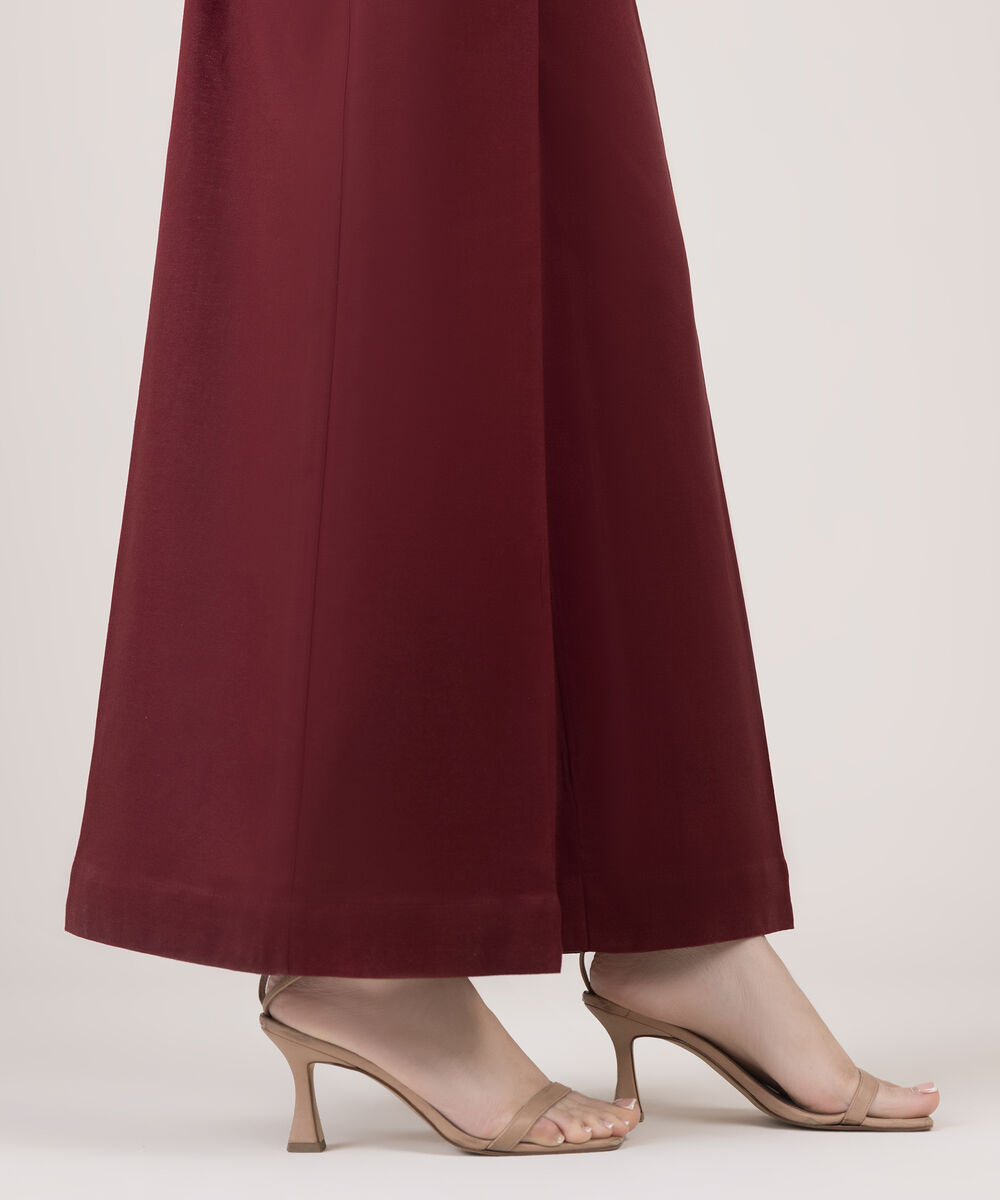 Women's RTW Cotton Linen Red Solid Flared Pants